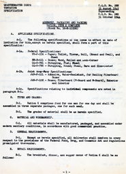 Cover sheet for the Assembly, Packaging and Packing Ration, Type K Complete specifications.